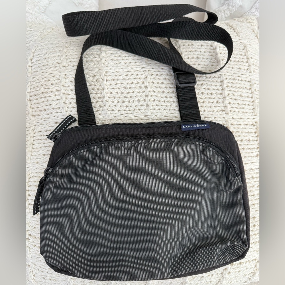 Lands End Gray & Black Canvas Bag Purse Crossbody Belt/Waist Bag Adjustable